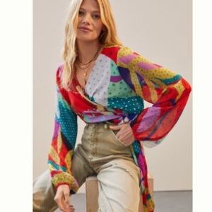 Anthropologie wrap print blouse